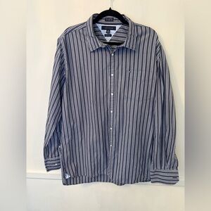 Tommy Hilfiger Men’s Button Front Shirt- Gray/White Stripe -Sz XL (17 1/2-18)